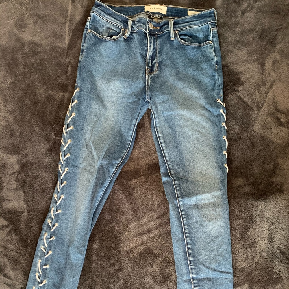 Denim Jeans with Laced Up  Detailing